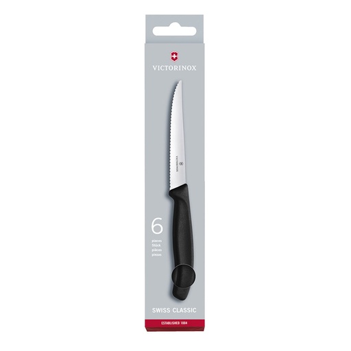 [6.7233.6] Juego de cuchillos para bistec Swiss Classic, 6 piezas, color Negro. Hoja 11 cm. Victorinox